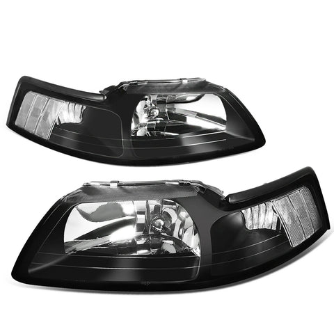 1999-2004 d Mustang Pair Black Housing Clear Corner Headlight/Lamp Set