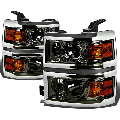2014-2015 Chevy Silverado Smoked Housing Amber Side Projector Headlight/Lamp