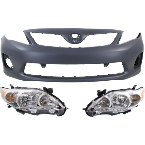 Bumper Cover Kit For 2011-2013 Toyota Corolla 3pc with Headlight