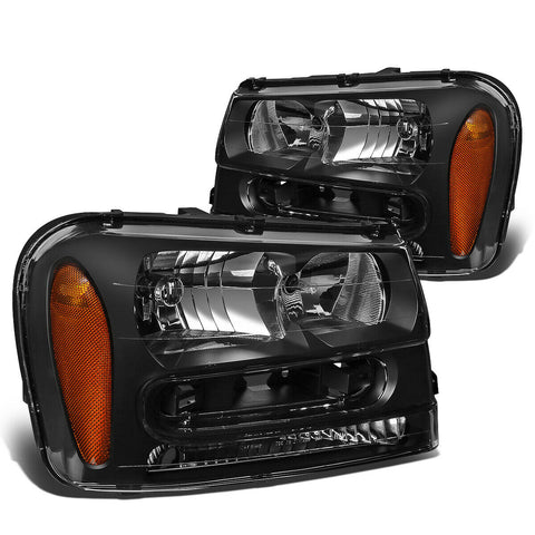 2002-2009 Chevy Trailblazer Black Housing Amber Corner Headlight/Lamp Set