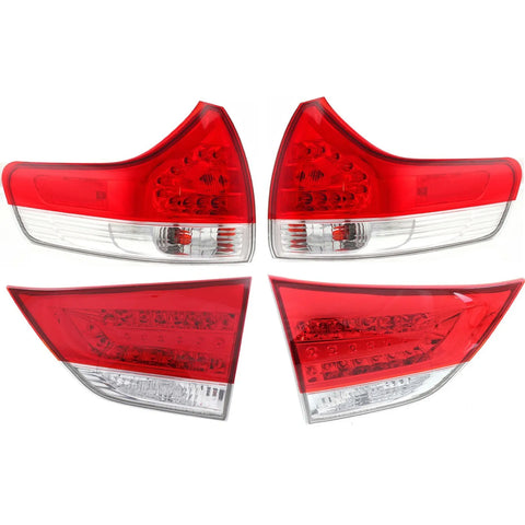 Tail Light Set For 2012-2014 Toyota Sienna LH RH Inner Outer Clear/Red CAPA