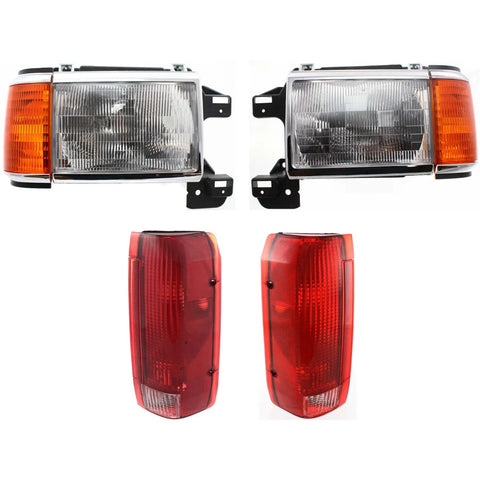 Headlight Lamp Tail Light Front Rear Kit Set of 4 for 90-91 Ford Truck SUV New
