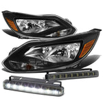 BLACK 1PC CLEAR HEAD+AMBER CORNER+SMOKED LED FOG LIGHT KIT  12-14 D FOCUS