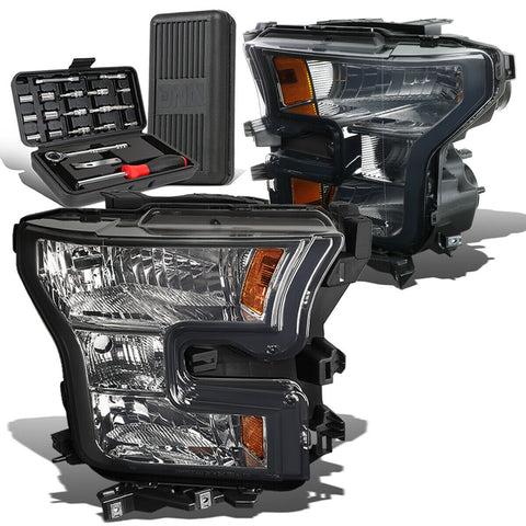 2015-2017 d F150 Pickup Pair Smoked/ Amber Side Headlight Lamps+Tool Box