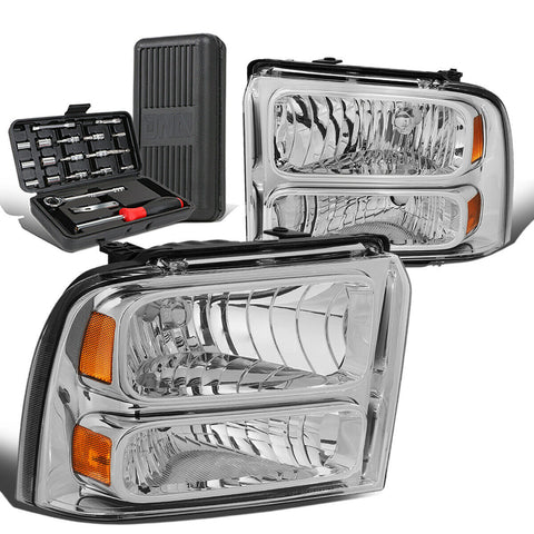 2005-2007 d Super Duty Pair Chrome/Amber Corner Headlight Lamps+Tool Box