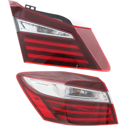 Tail Light Set For 2016-2017 Honda Accord LH Inner Outer Clear/Red/LED CAPA