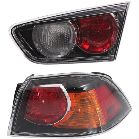 Tail Light Set For 2009-2017 Mitsubishi Lancer RH Inner Outer Clear/Red Halogen
