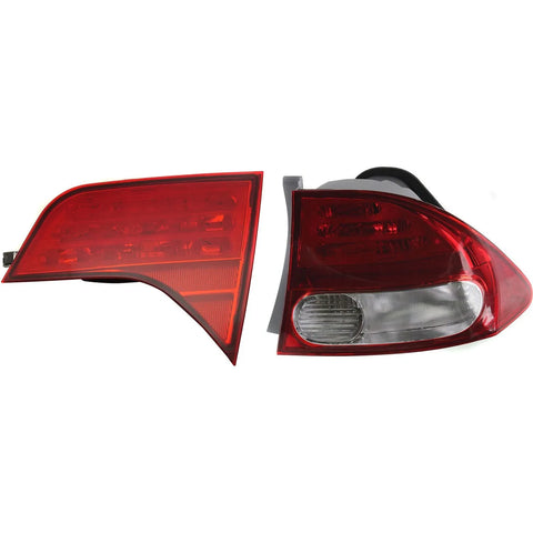 Tail Light Set For 2009-2011 Honda Civic Right Inner and Outer Clear/Red Halogen