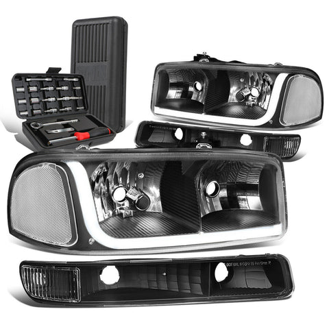 1999-2007 GMC Sierra LED DRL Tube Black/Clear Headlight Bumper Lamp+Tool Box