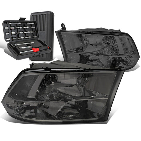 2009-2018 Dodge Ram Pickup Smoked/Clear Side Headlight Head Lamps+Tool Box