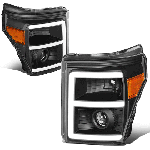 11-16 d F250 F350 Super Duty 3D LED DRL Projector Headlight Black/Amber
