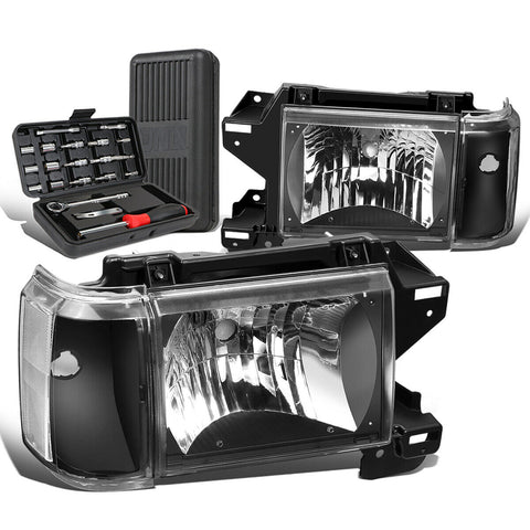 1987-1991 d F150 F250 F350 Bronco Black/Clear Signal Headlights+Too