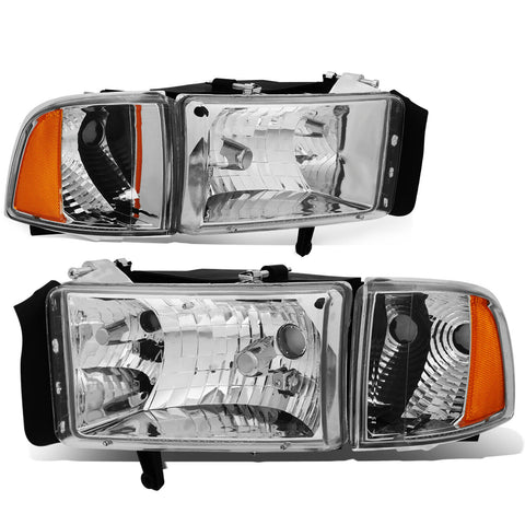 1994-2002 Dodge Ram Pickup Truck Chrome Housing Headlights+Amb
