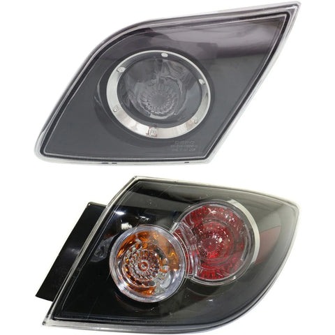 Tail Light Set For 2007-2009 Mazda 3 2009 3 Sport RH Inner Outer Clear/Red
