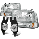 99-04 SUPERDUTY CHROME AMBER HEADLIGHT+TRUN SIGNAL LAMP+OE BUMPER FOG LIGHT
