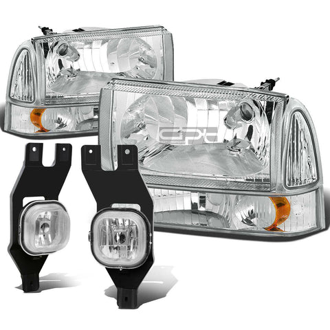 99-04 SUPERDUTY CHROME AMBER HEADLIGHT+TRUN SIGNAL LAMP+OE BUMPER FOG LIGHT