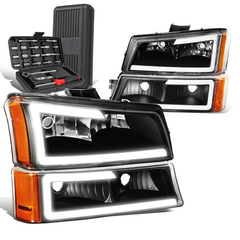 2003-2007 Chevy Avalanche LED Bar Headlight Bumper Lamp+Tool Box Black/Amber