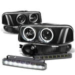BLACK/CLEAR DUAL HALO PROJECTOR HEADLIGHT+LED FOG LIGHT SET  00-07 DENALI
