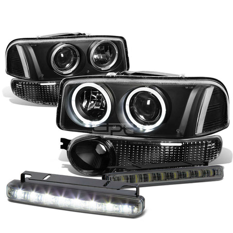 BLACK/CLEAR DUAL HALO PROJECTOR HEADLIGHT+LED FOG LIGHT SET  00-07 DENALI