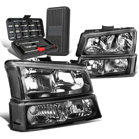 2003-2006 Chevy Silverado Black/Clear Side Headlight Bumper Lamps+Tool Box