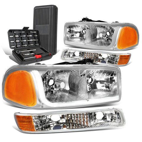 1999-2007 GMC Sierra LED DRL Bar Chrome/Amber Headlight Bumper Lamp+Tool Box