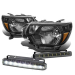 BLACK HOUSING HEAD+AMBER CORNER+SMOKE LED FOG LIGHT KIT  12-15 TOYOTA TACOMA