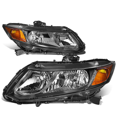 12-15 Honda Civic Pair Black Housing Amber Corner Headlight/Lamp