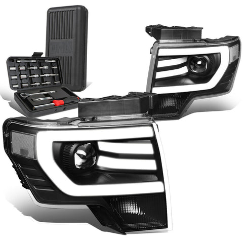 2009-2014 d F150 LED DRL Black Clear Singal Projector Headlight+Tool Box
