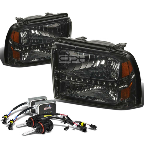 12000K HID KIT+SMOKE HOUSING HEADLIGHT+LED DRL+AMBER CORNER  05-07 SUPERDUTY