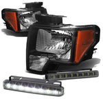 BLACK HOUSING HEAD+BUMPER CORNER+SMOKED LED FOG LIGHT KIT  09-14 D F150