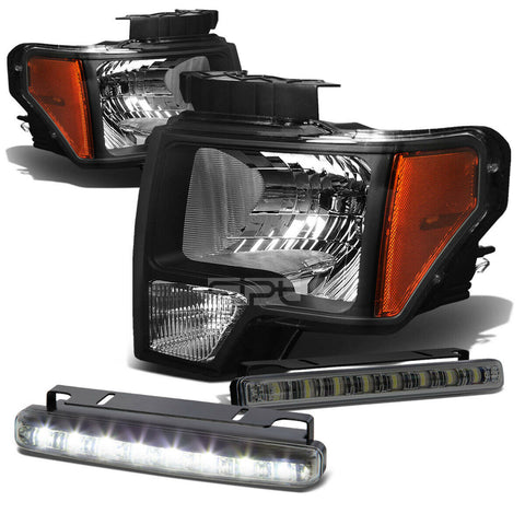 BLACK HOUSING HEAD+BUMPER CORNER+SMOKED LED FOG LIGHT KIT  09-14 D F150