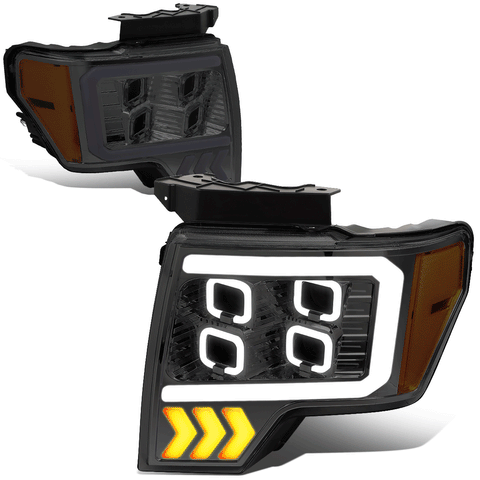 2009-2014 d F-150 LED DRL Halo Quad Projector Headlight Lamp Smoked/Amber