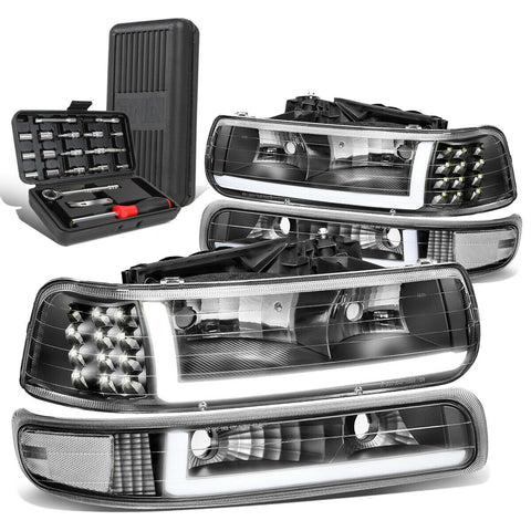 1999-2002 Silverado LED DRL Black Clear Side Headlight Bumper Lamp+Tool Box