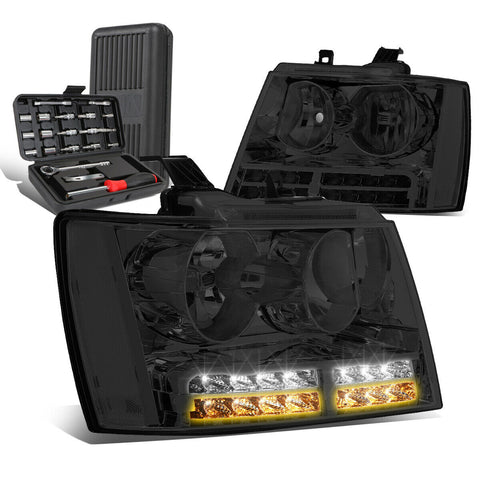 2007-2014 Tahoe Suburban LED DRL Tube Smoked Clear Side Headlights+Too
