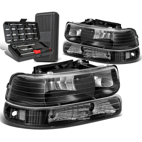1999-2002 Chevy Silverado Black/Clear Side Headlight Bumper Lamps+Tool Box