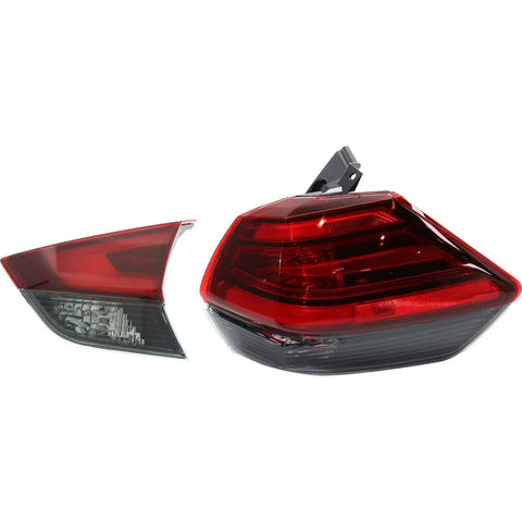 Tail Light Set For 2017-2018 Nissan Rogue Right Inner Outer Clear/Red Halogen