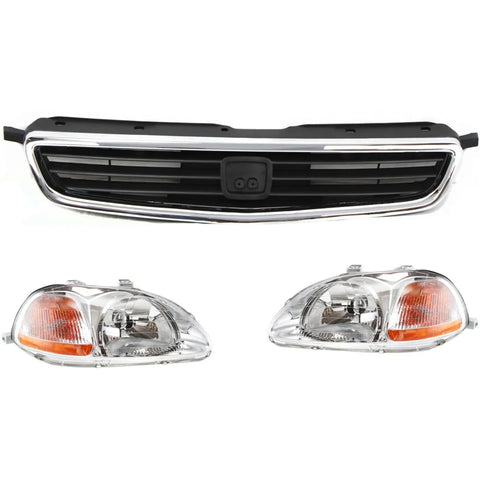 Grille Assembly Kit For 1996-1998 Honda Civic Left and Right 3pc