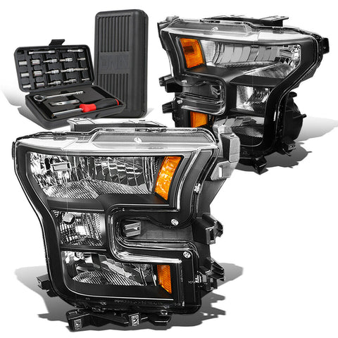 2015-2017 d F150 Pickup Pair Black/ Amber Side Headlight Lamps+Tool Box
