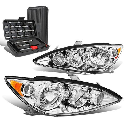 2005-2006 Toyota Camry Pair Chrome Amber Signal Headlight Head Lamp+Tool Box