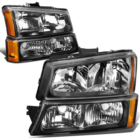 2003-2006 Chevy Silverado Black Housing Amber Corner Headlight Bumper Lamps