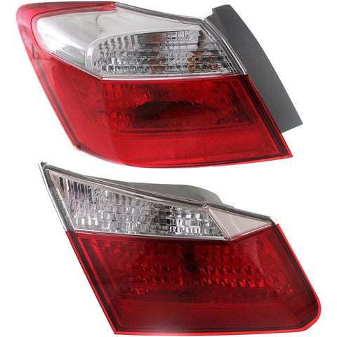 Tail Light Set For 2013-2015 Honda Accord LH Inner Outer Clear/Red Halogen CAPA