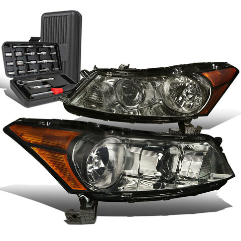 2008-2012 Honda Accord Sedan Pair Smoked/Amber Side Headlight Lamp+Tool Box