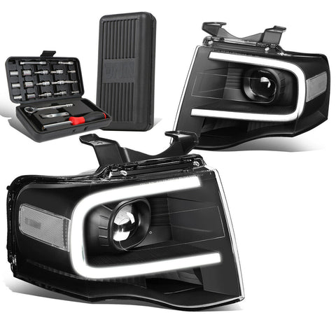 2007-2014 d Expedition 3D LED DRL Tube Black Clear Headlights+Too