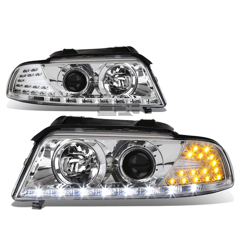 1996-2001 Audi A4/Quattro Chrome Housing Projector Headlights LED DRL+Corner