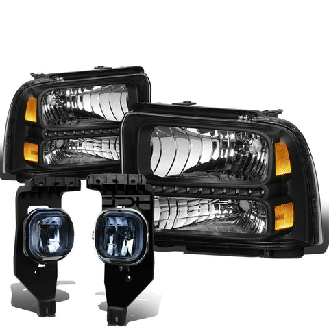 05-07 SUPERDUTY BLACK AMBER LED HEADLIGHT+TRUN SIGNAL+SMOKED OE FOG LIGHT