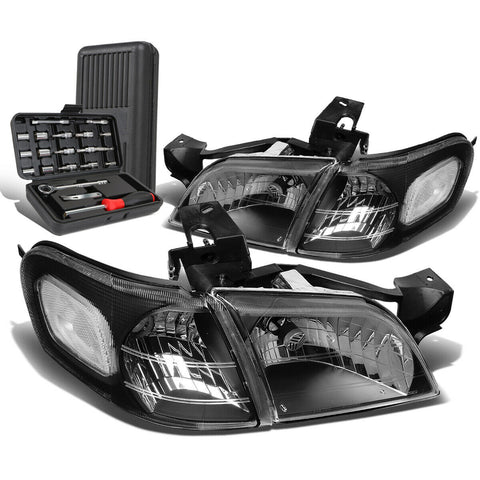 1997-2005 Chevy Venture Black/Clear Side Turn Signal Headlights+Too