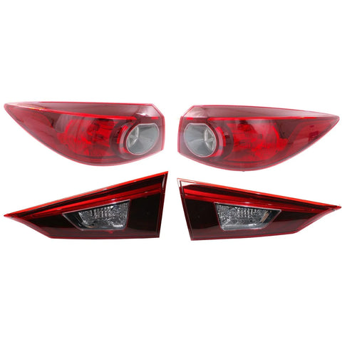 Tail Light Set For 2014-2018 Mazda 3 LH RH Inner Outer Clear/Red Halogen/LED