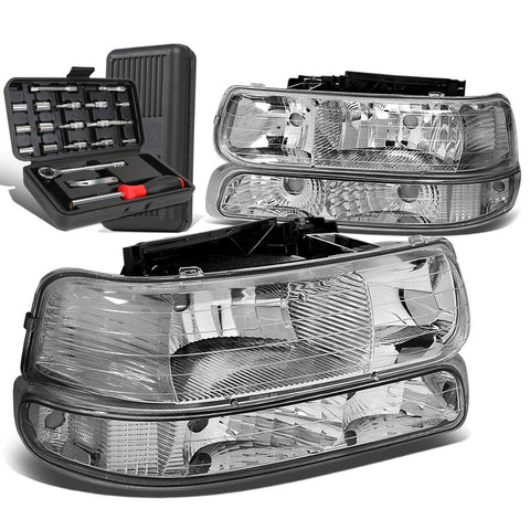 1999-2002 Chevy Silverado Chrome/Clear Side Headlight Bumper Lamps+Tool Box