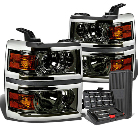 2014-2015 Silverado Smoked Housing Amber Corner Projector Headlight+Tool Box