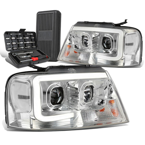 2004-2008 d F-150 LED DRL Bar Chrome/Clear Projector Headlight+Tool Box